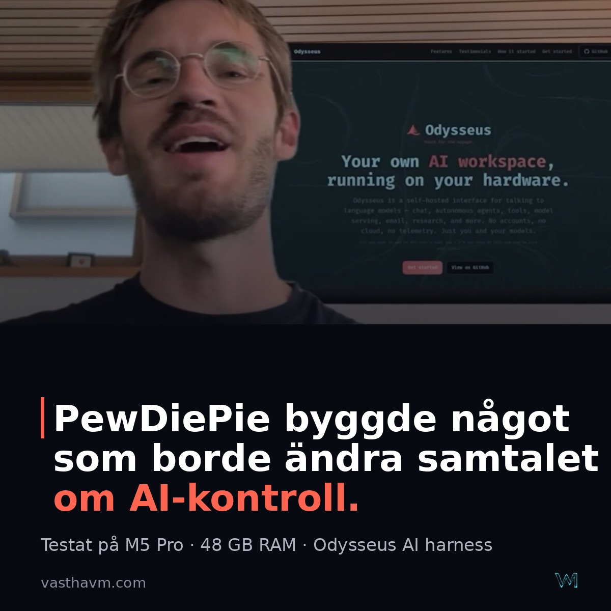PewDiePie framför Odysseus AI-harness webbplats